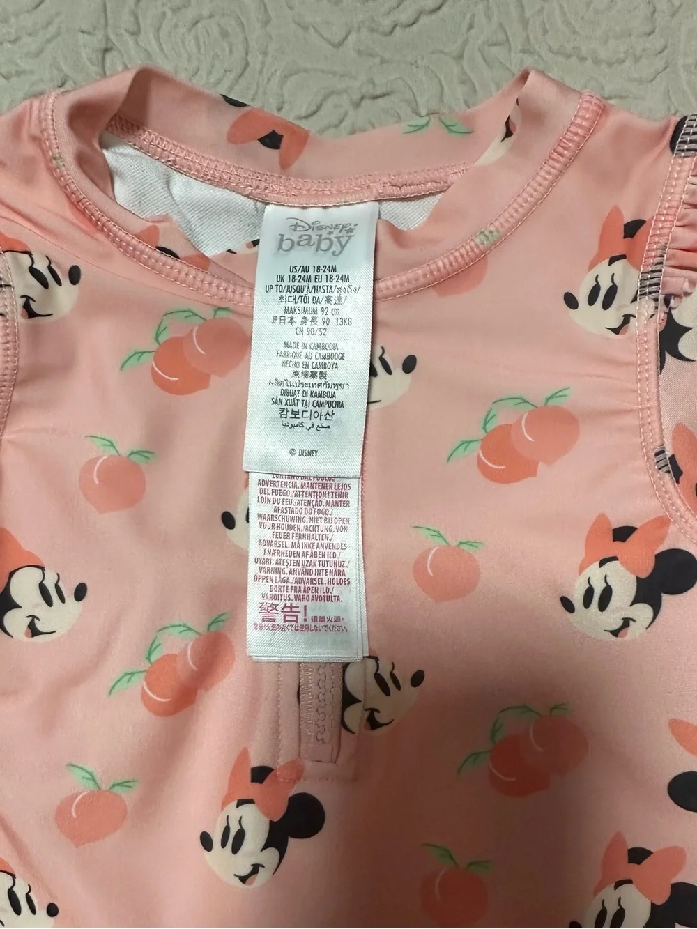 Disney Pink Minnie Mouse Peach Print Long-Sleeve One-Piece
